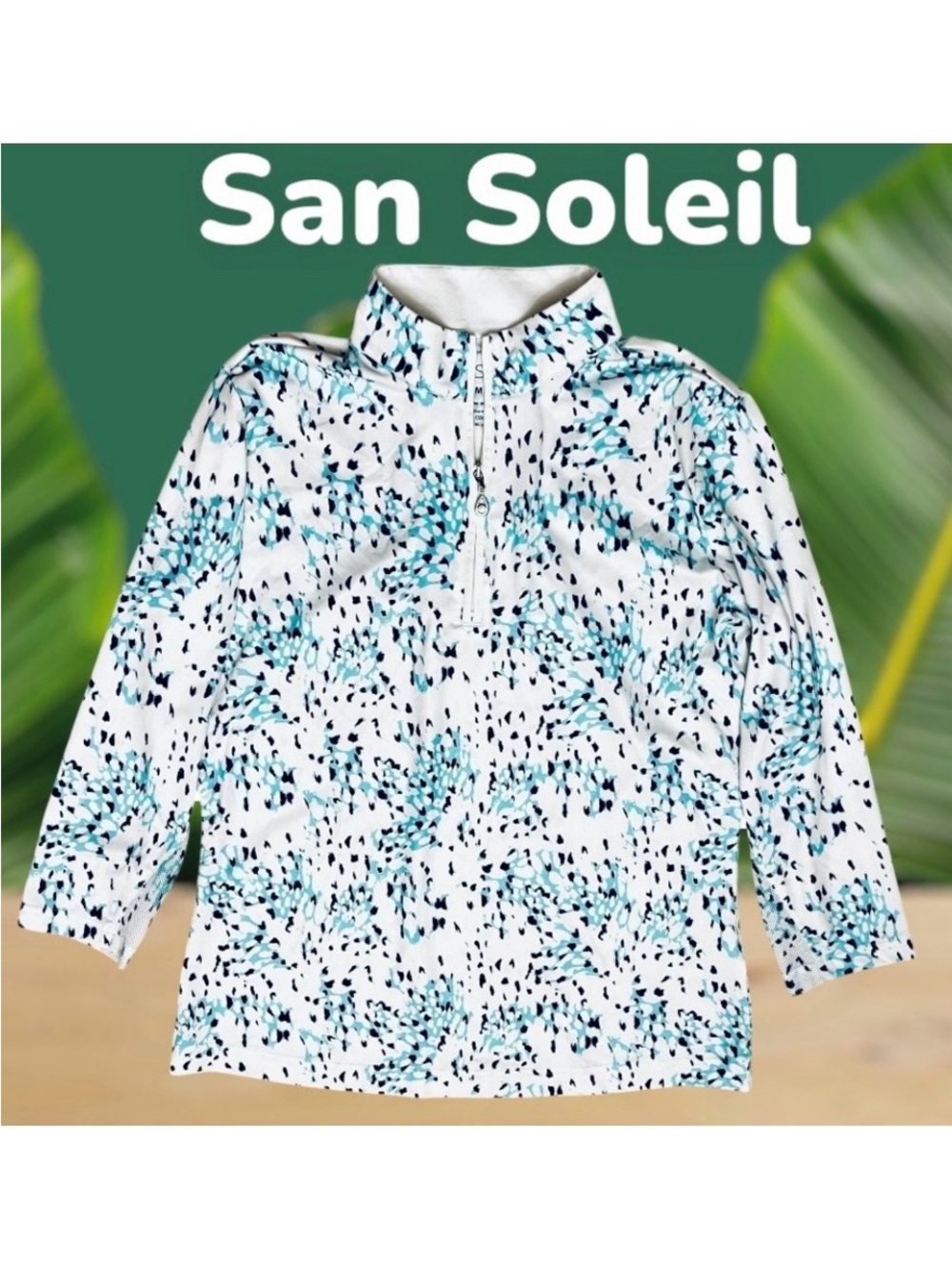 San Soleil Top Abstract Print Tennis Golf 1/4 Zip UPF 50 Long Sleeve Sz M